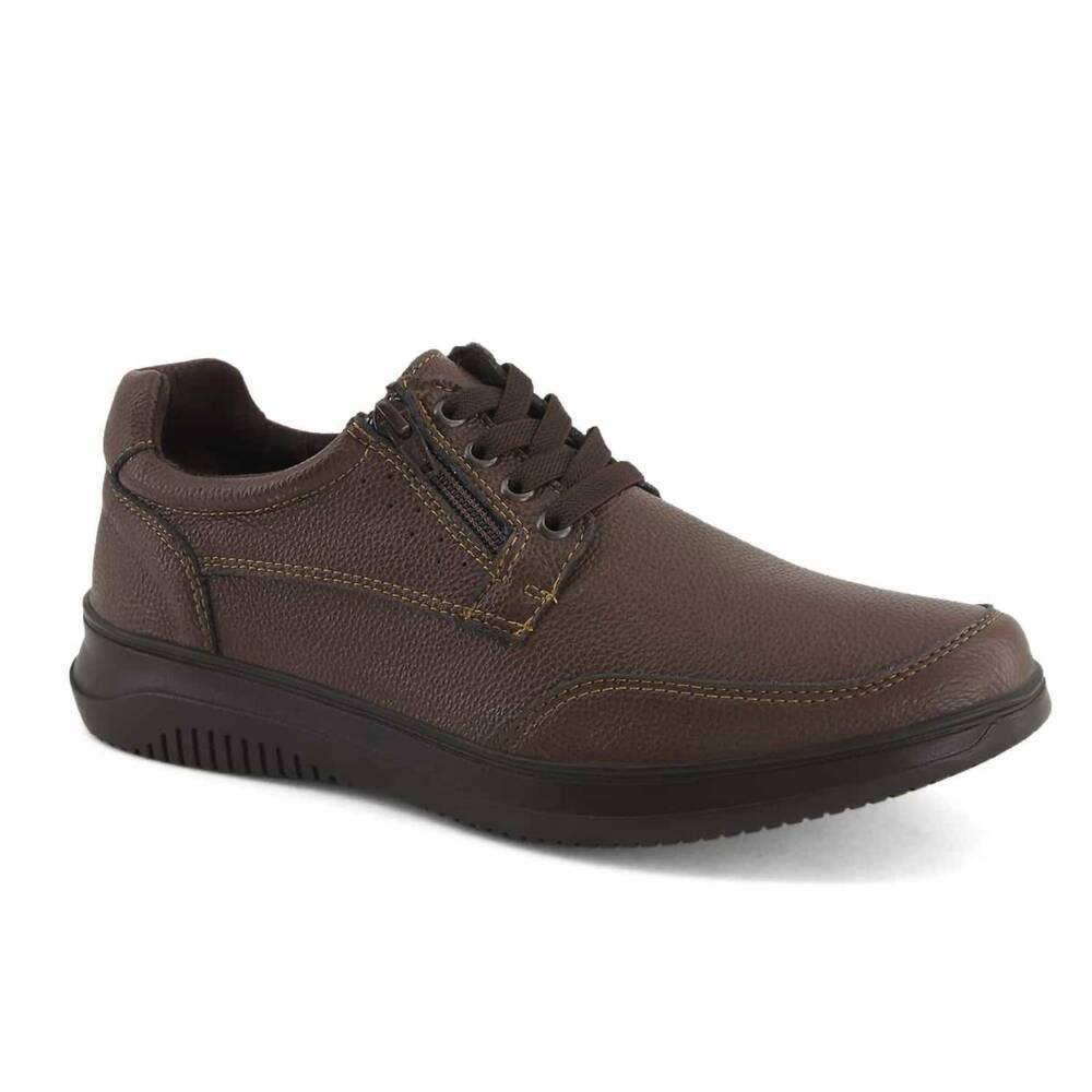 NEW FERRATO men's lace-up leather casual shoe in dark brown